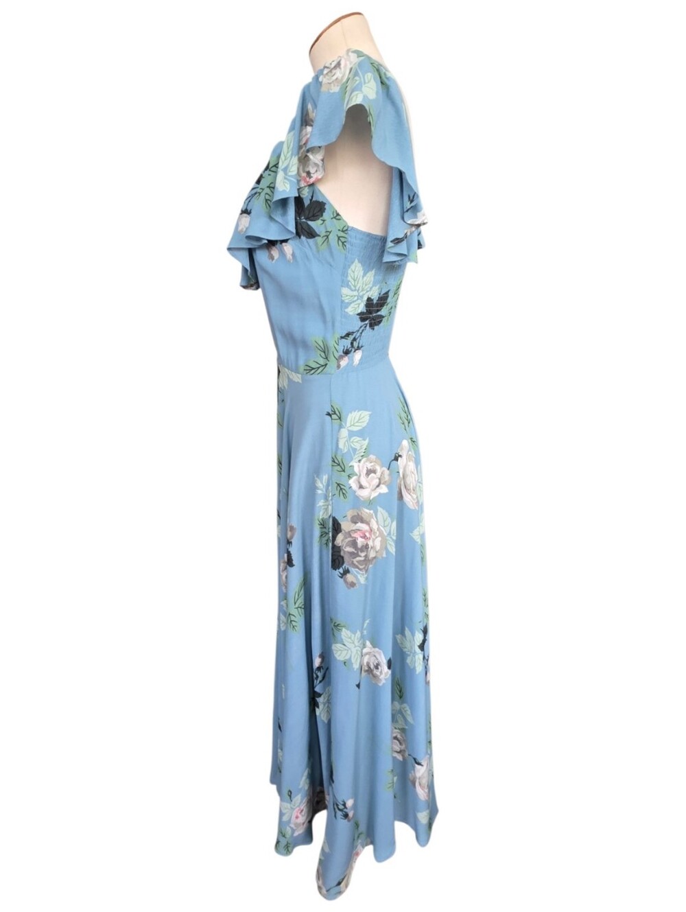 Trashy Diva Hollywood Long Dress French Blue Rose Floral Rayon Crepe Size 6 - Picture 5 of 11